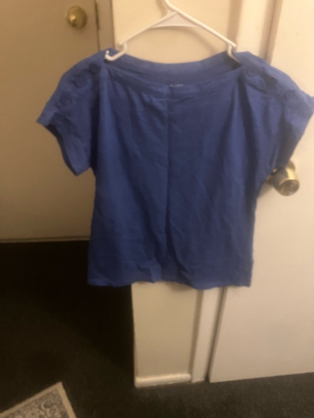 Talbots Royal Blue Short Sleeve Tee with Shoulder Button Detail
